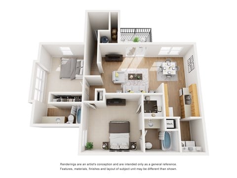 Floor plan for 2 beds, 2 baths, 1145 sqft